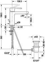 Duravit Baterie lavoar Duravit,B.2 Single lev.basin mixer M w.PR, monocomanda, marime M, cartus ceramic, set evacuare cu tija, crom