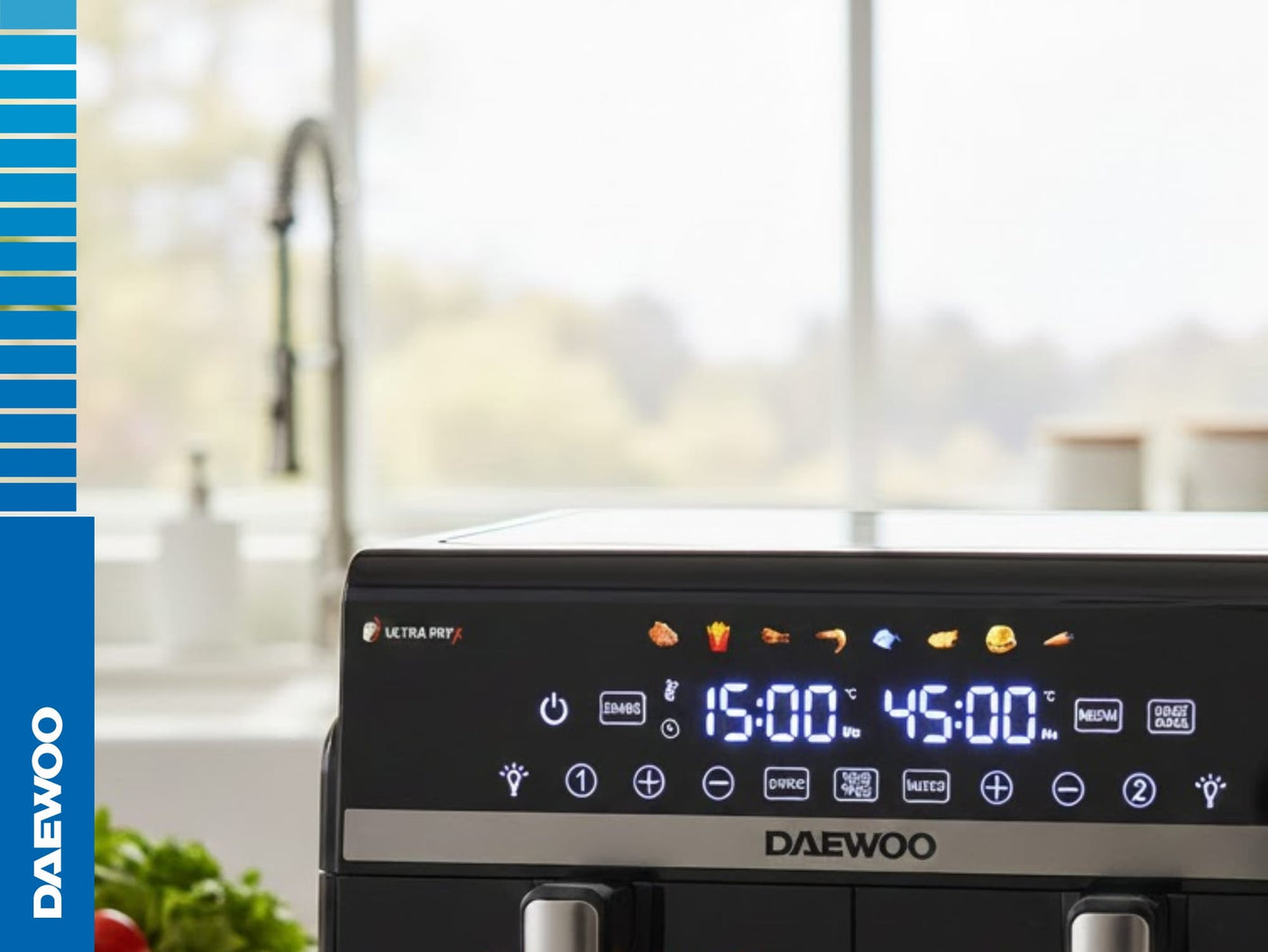 Daewoo Air Fryer Friteuza Daewoo DAF2X1100LRB | 2x5L, 2x1100W, 8 Programe, 80-200°C