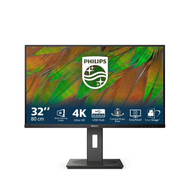 Philips Monitor Philips 31.5" 32B1N3800/00, Diagonal (inch): 31.5, Diagonal (cm): 80, Aspect ratio: 16:9, Panel: LCD VA, Resolution: 3840x2160, Refresh Rate: 60Hz, Response time GtG: 4ms, Brightness (max): 35