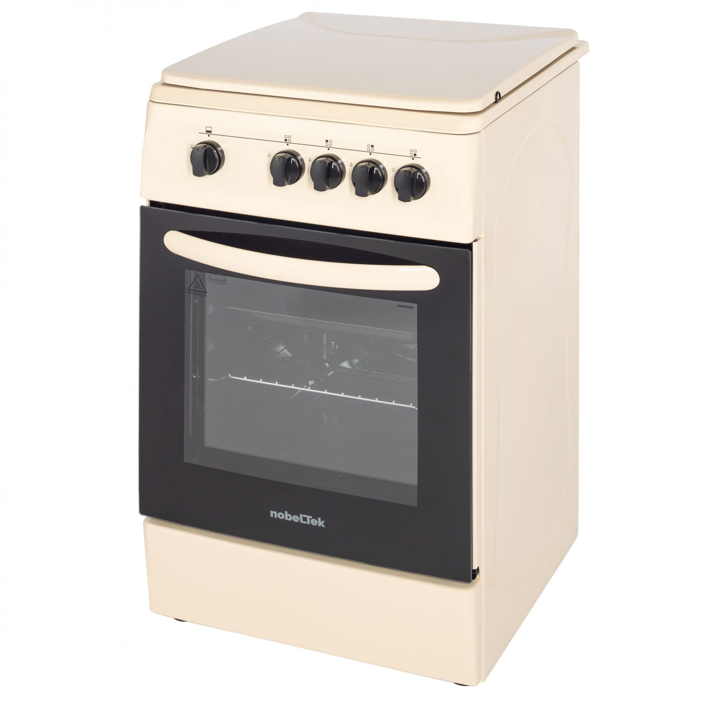NobeLTek Cooking Aragaz Nobeltek, 50x60, plita si cuptor pe gaz, siguranta plita si cuptor, echipat cu diuze GPL, diuze GN de schimb, capac tabla, bej