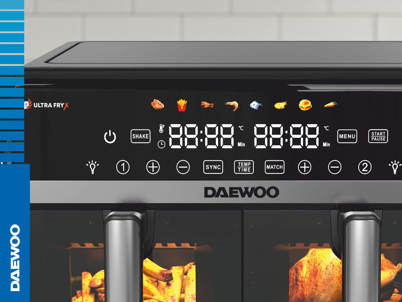 Daewoo Air Fryer Friteuza Daewoo DAF2X1100LRB | 2x5L, 2x1100W, 8 Programe, 80-200°C