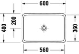 Duravit Lavoar Duravit, Above counter basin 600 mm Qatego white, w/o OF, w/o TP, ground, montare pe blat, dreptunghiular, alb