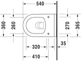 Duravit Vas wc Duravit, Toilet wall mounted 54 cm Starck 3 white, washdown, Durafix, rimless, suspendat, evacuare orizontala, fara capac (0063810000, 0063890000), alb