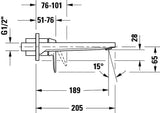 Duravit Baterie lavoar Duravit, Manhattan single lever basin mixer concealed installation, incastrat, montare pe perete, monocomanda, proiectie 189mm, necesita corp instalare GK1900004000, schwarz mat, negru mat