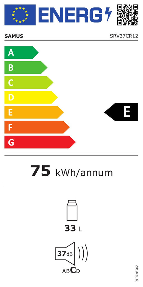 [RESIGILAT] (RESIGILAT) Racitor Vinuri Samus SRV37CR12 | 12 Sticle, Termoelectric, Negru - Etichetă energetică