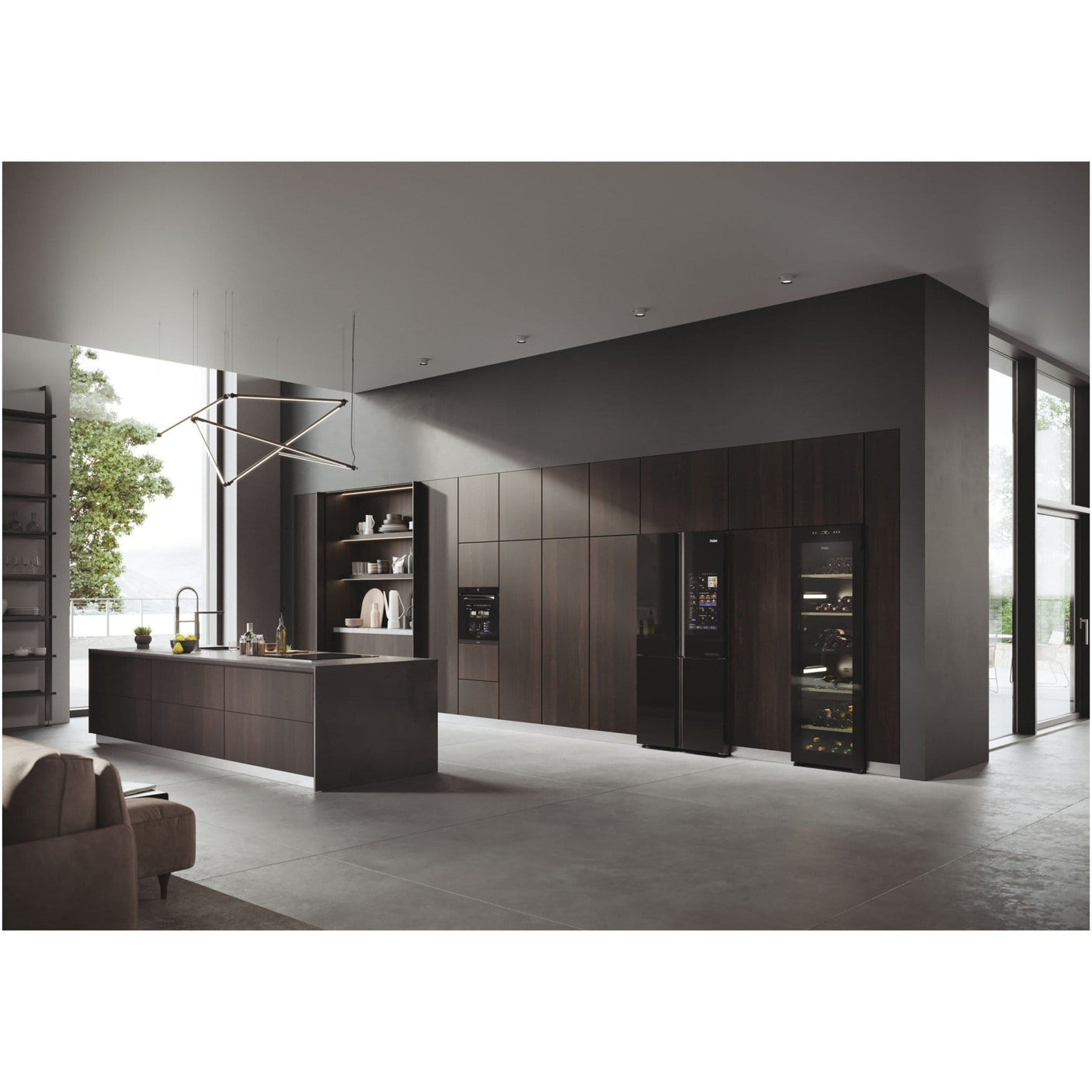 HAIER Side by side Cube Haier, 586 l, Total No Frost, Big Touch Display, Web browser, Switch zone, My Smart Home, Super Cooling, Super Freezing, My food Locator, My Inventory system, Clasa F, H 190 cm, Negru