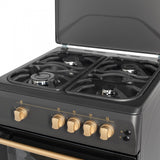 NobeLTek Cooking Aragaz Nobeltek, 60x60, plita si cuptor gaz, grill, aprindere electrica, iluminare cuptor, gratare din fonta, echipat cu diuze GPL, diuze GN de schimb, capac tabla, negru mat