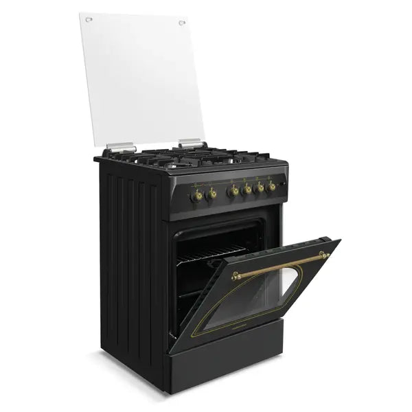 Nobeltek Aragaz Aragaz Nobeltek NLT 6604RNM/FE1 | 60x60cm, Plita Gaz, Cuptor Electric, Negru Mat, 60x60x85cm