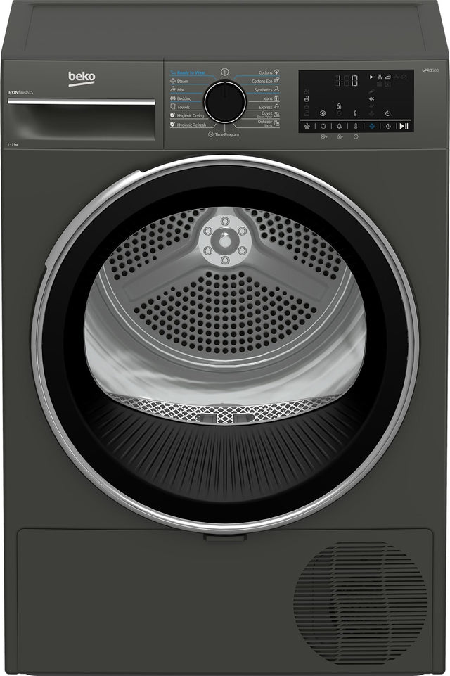 Beko Uscator de rufe Uscator de rufe Beko B3T49233MEU | 9kg, Pompa de caldura, Clasa D, 15 programe, Manhattan Grey