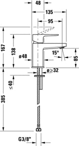Duravit Baterie lavoar Duravit, Manhattan single lever bas. mixer S with pull-rod, monocomanda, marime S, cartus ceramic, fara set de evacuare, crom