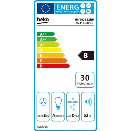Beko Hota telescopica Hota Telescopica Beko HNT63322BH | 60cm, 320mc/h, LED, Sticla Neagra