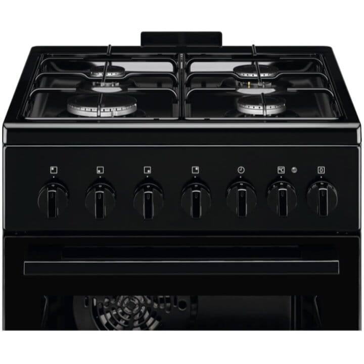 Electrolux Aragaz Electrolux, Mixt, 4 arzatoare, Siguranta plita, Aprindere integrata, Timer mecanic, Iluminare cuptor, Grill, Clasa A, 50 cm, Negru