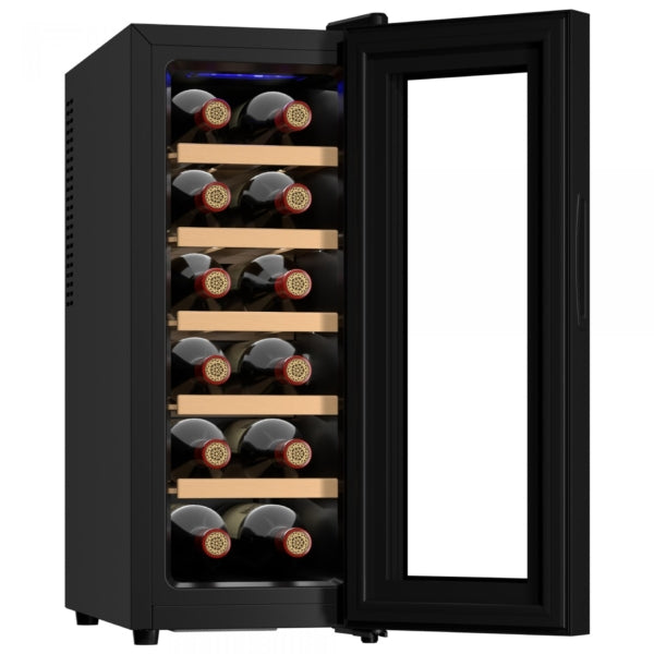 Răcitor de vinuri Samus SRV38LM12 - capacitate neta 33 l, capacitate sticle:12, mod racire: termoelectric, panou control tactil cu afisaj electronic, temperatura interioara 11