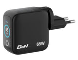 Verbatim Incarcator USB Adaptor de calatorie mini Verbatim 30238, GaN, 65W, display, USB-C1/C2, PD 3.0 pana la 65W, USB-A QC 3.0 pana la 20W, negru