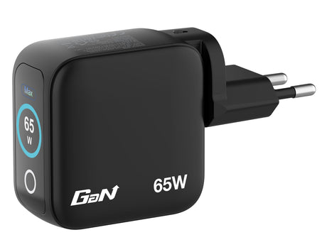 Verbatim Incarcator USB Adaptor de calatorie mini Verbatim 30238, GaN, 65W, display, USB-C1/C2, PD 3.0 pana la 65W, USB-A QC 3.0 pana la 20W, negru