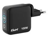 Verbatim Incarcator USB Adaptor de calatorie mini Verbatim 30239, GaN, 100W, display, USB-C1/C2 PD 3.0 pana la 100W, USB-A QC 3.0 pana la 30W, negru
