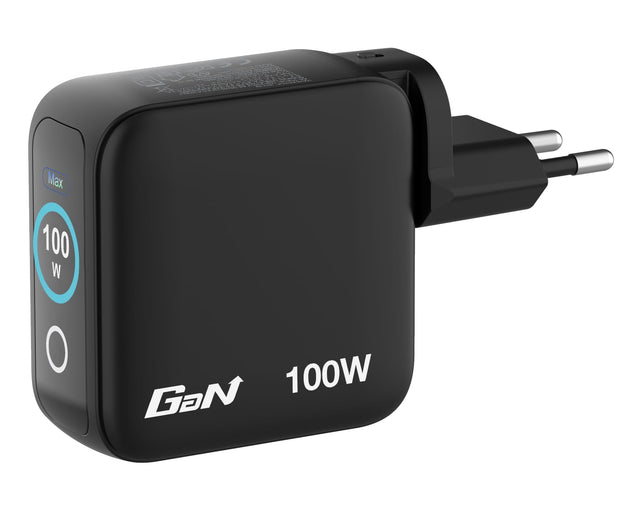 Verbatim Incarcator USB Adaptor de calatorie mini Verbatim 30239, GaN, 100W, display, USB-C1/C2 PD 3.0 pana la 100W, USB-A QC 3.0 pana la 30W, negru