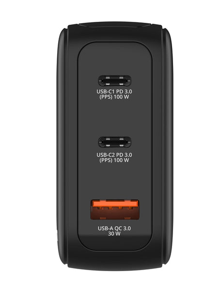 Verbatim Incarcator USB Adaptor de calatorie mini Verbatim 30239, GaN, 100W, display, USB-C1/C2 PD 3.0 pana la 100W, USB-A QC 3.0 pana la 30W, negru