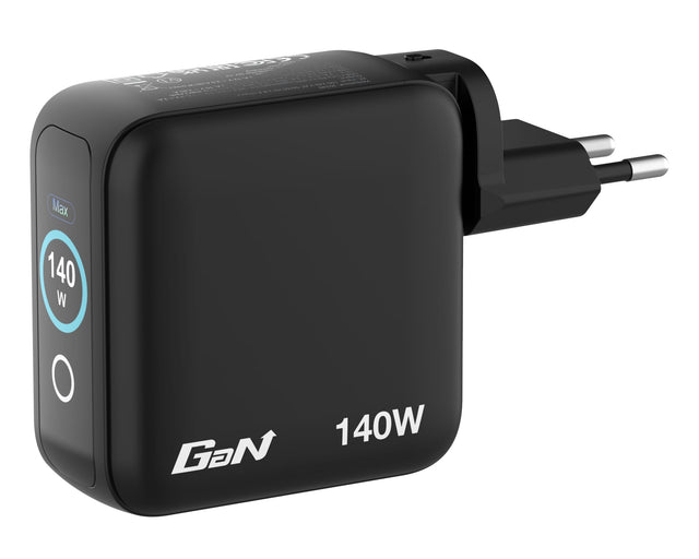 Verbatim Incarcator USB Adaptor de calatorie mini Verbatim 30240, GaN, 140W, display, USB-C1/C2 PD 3.0 pana la 140W, USB-C3 PD 3.0 pana la 40W, USB-A QC 3.0 pana la 30W, negru