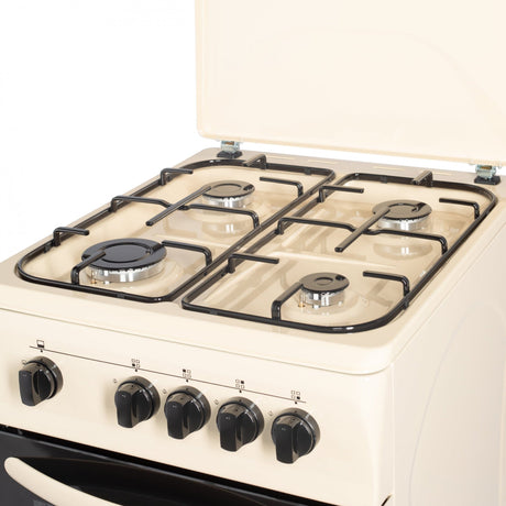 NobeLTek Cooking Aragaz Nobeltek, 50x60, plita si cuptor pe gaz, siguranta plita si cuptor, echipat cu diuze GPL, diuze GN de schimb, capac tabla, bej