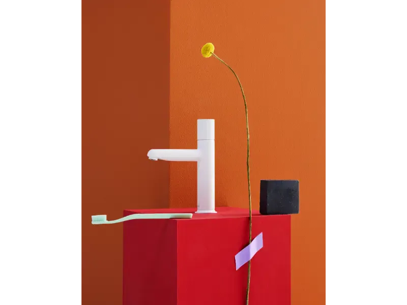 Roca Baterie lavoar Roca, Gama NU, monocomanda, marime S, levier metalic Stripes, cartus ceramic, fara set de evacuare, glossy white, alb