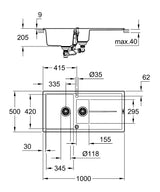 Grohe Chiuveta bucatarie Chiuveta Bucatarie Grohe K400 31642AP0 | 1000x500mm, 2 Boluri, Granite Black, Reversibil
