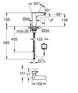 Grohe Baterie lavoar cu senzor infrarosu Grohe, Eurosmart OHM sensor basin 6V, hibrida, alimentare 6V, optiune operare manuala, mixare apa, cartus ceramic, program dezinfectie, crom