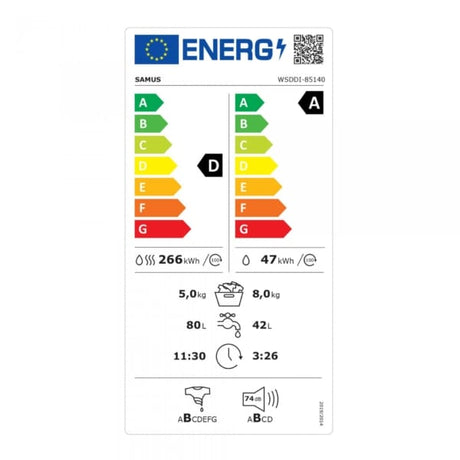 Samus Masina de spalat rufe Mașină de Spălat Rufe Inverter Samus | 5kg, 1400 RPM, Clasa A(spalare) / D(uscare), 15 programe
