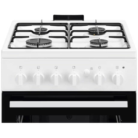 Electrolux Aragaz Electrolux, Gaz, 4 arzatoare, Aprindere integrata plita si cuptor, Siguranta plita si cuptor, Autocuratare catalitica, Grill electric, Rotisor, 50 cm, Alb