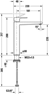 Duravit Baterie lavoar Duravit, Manhattan single lever bas. mixer XL with pull-rod, monocomanda, marime XL, cartus ceramic, fara set de evacuare, crom