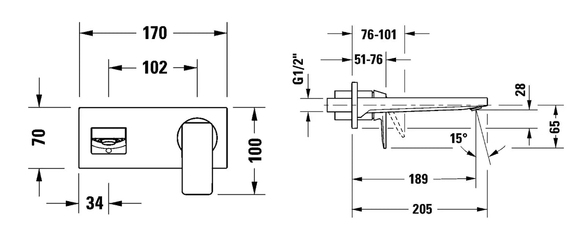 Duravit Baterie lavoar Duravit, Manhattan single lever basin mixer concealed installation, incastrat, montare pe perete, monocomanda, proiectie 189mm, necesita corp instalare GK1900004000, crom