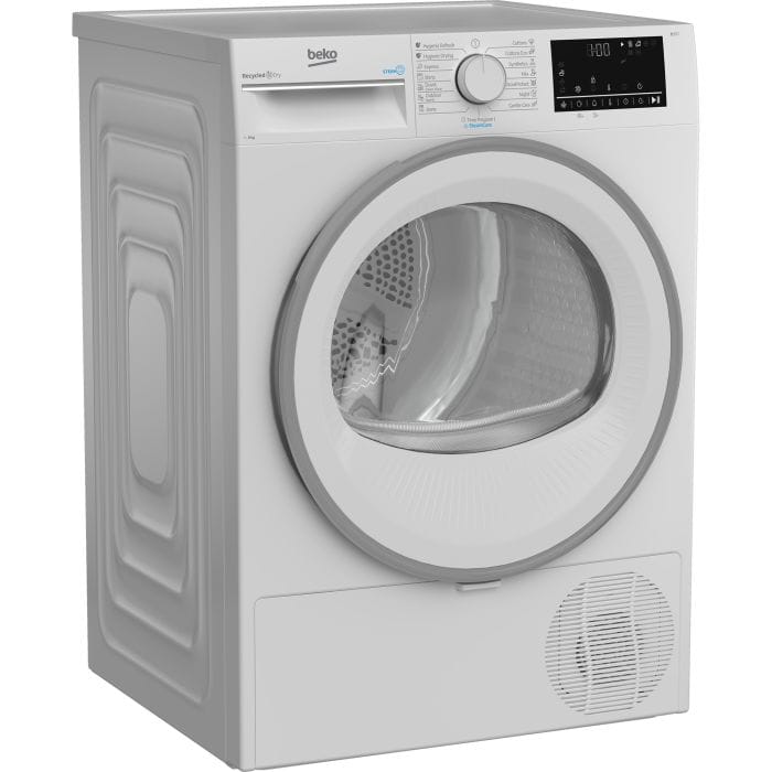 BEKO Uscator de rufe Beko, Pompa de caldura, 8 kg, 15 programe, Clasa C, RecycledDry, Motor ProSmartT Inverter, OptiSense, Aquawaver, Alb