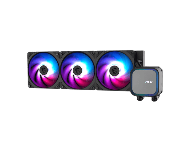 MSI Cooler Procesor MSI MAG CORELIQUID A13 360 AIO NEGRU, marime radiator 360mm, 3 ventilatoare ARGB GEN2, Viteza pompa: 3800 +/- 10%, Suport AMD: AM4/AM5, suport INTEL: LGA 1700/1851, Airflow: 62.6 CFM,