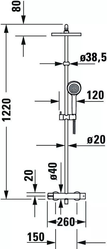 Duravit Sistem de dus Duravit, B.1 shower system with thermostatic mixer, termostat, aparenta, cartus ceramic, dus fix 250mm, crom