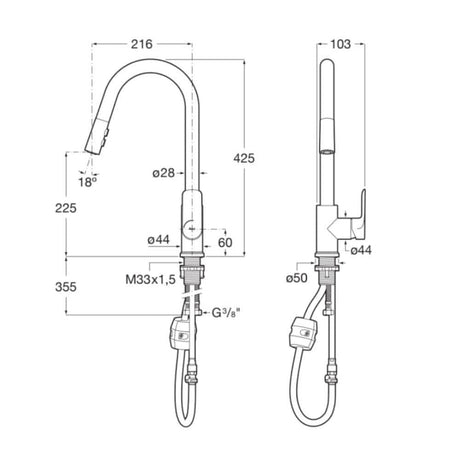 Roca Baterie chiuveta Baterie Bucatarie Roca Cala A5A816EC00 | Monocomanda, Pipa Inalta Tip U, Dus Extractabil, Crom