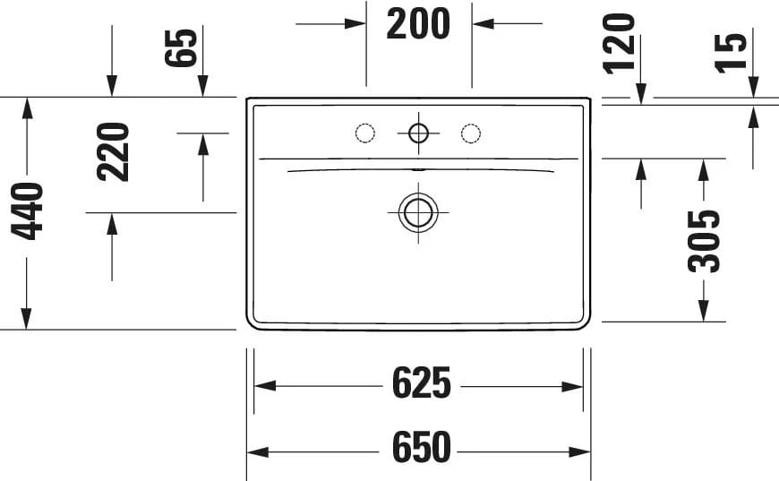 Duravit Lavoar Duravit, Washbasin 650mm D-Neo white with of, with tp, 1 th, montare pe perete, cu preaplin, gaura pt baterie, alb