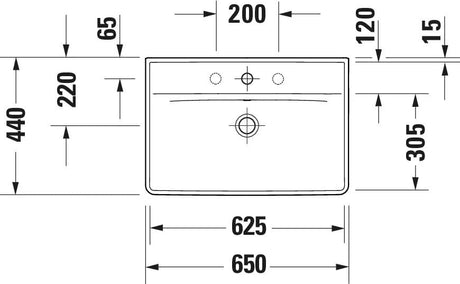 Duravit Lavoar Duravit, Washbasin 650mm D-Neo white with of, with tp, 1 th, montare pe perete, cu preaplin, gaura pt baterie, alb