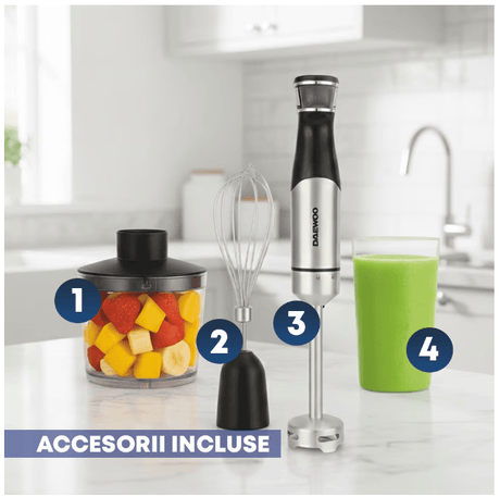 Daewoo SDA Blender Blender Daewoo DHB100X | 1000W, 6 Viteze + Turbo, Tija Inox, Accesorii