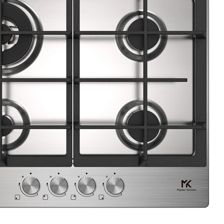 Master Kitchen Plită pe gaz Master Kitchen Edge 60 cm, inox, 4 arzătoare, grătare fontă, arzător Wok, aprindere integrată, sistem de siguranță