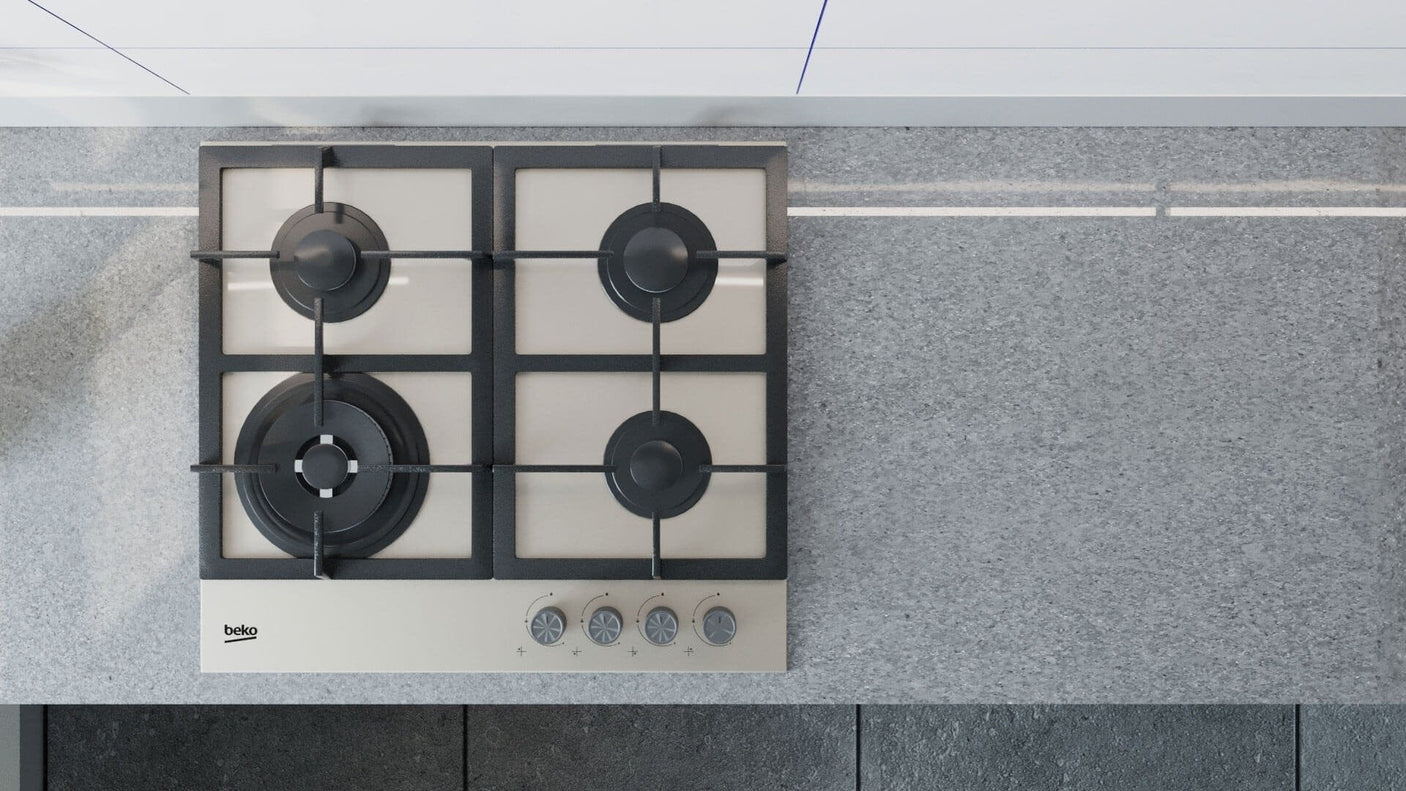 Beko Plita pe gaz Plita pe Gaz Beko HILW64225SBG | 60cm, 4 Arzatoare, Sticla Gri, Wok