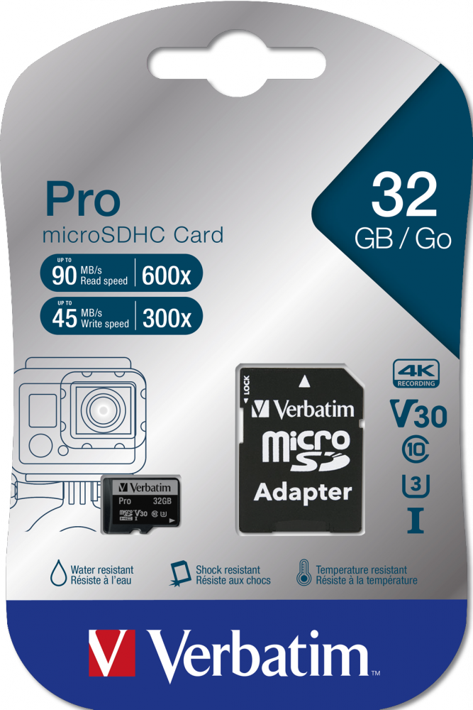 Verbatim Pro microSDHC U3 32GB with adapter