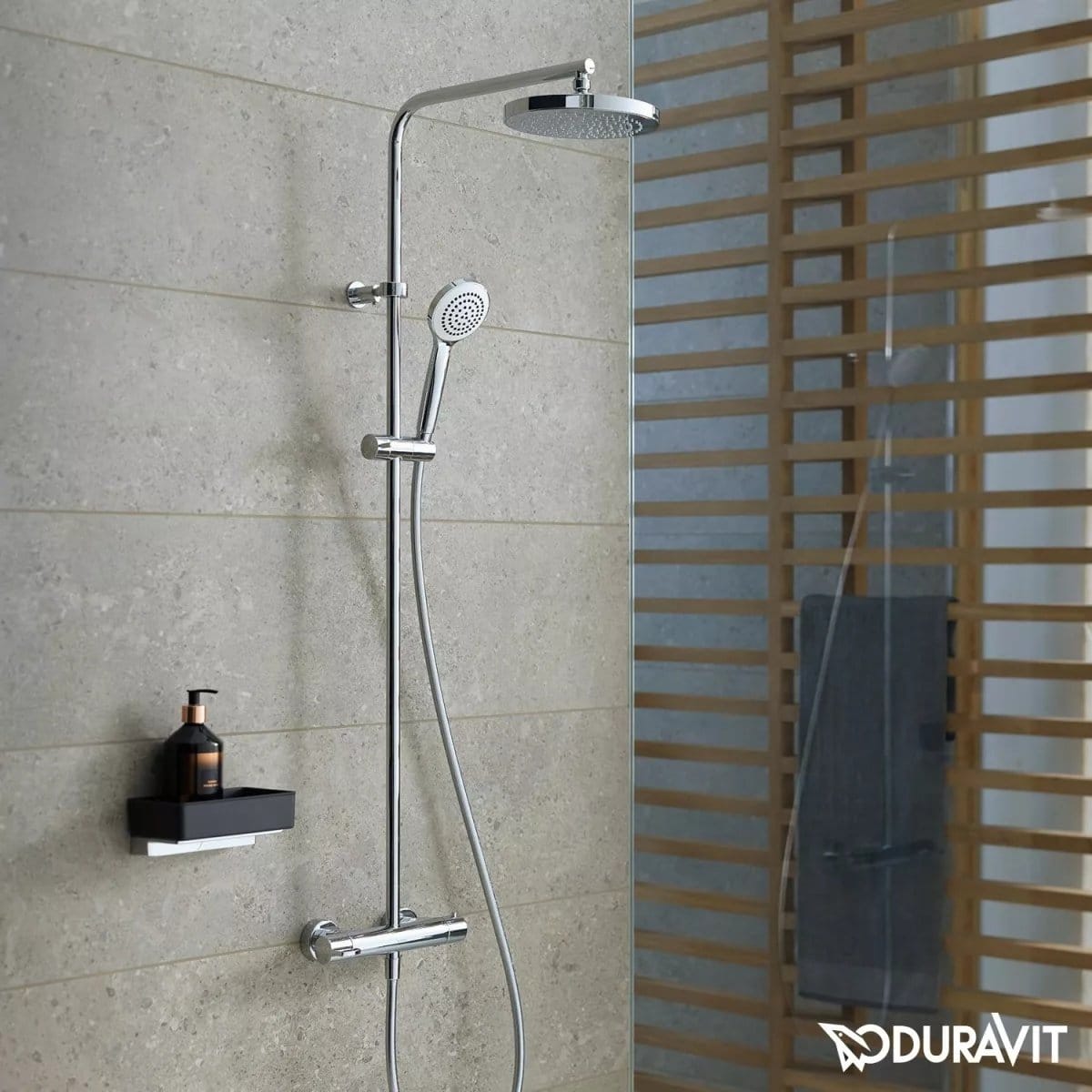Duravit Sistem de dus Duravit, B.1 shower system with thermostatic mixer, termostat, aparenta, cartus ceramic, dus fix 250mm, crom