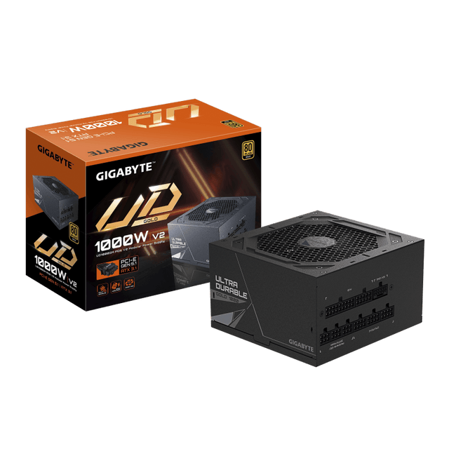 GIGABYTE GIGABYTE UD1000GM PG5 V2 Power Supply Unit- PCIe Gen 5.1, 80 PLUS Gold, Fully Modular Design, 120mm Fan, ATX 3.1 compatible, EU Plug. Total power: 1000 W, AC input voltage: 100 - 240 V, AC input frequ