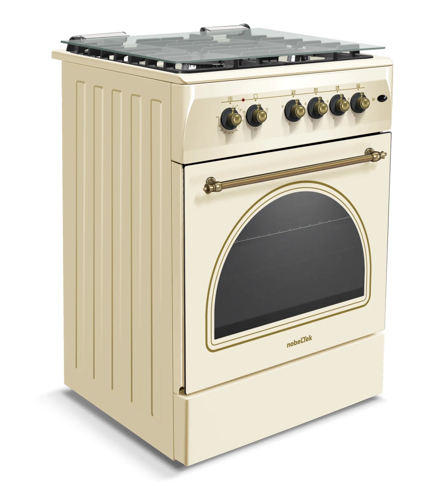 NobeLTek Cooking Aragaz rustic Nobeltek, 60x60, plita gaz, cuptor electric, aprindere electrica, iluminare cuptor, gratare fonta, echipat cu diuze GPL, diuze GN de schimb, bej