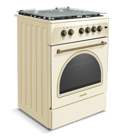 NobeLTek Cooking Aragaz rustic Nobeltek, 60x60, plita gaz, cuptor electric, aprindere electrica, iluminare cuptor, gratare fonta, echipat cu diuze GPL, diuze GN de schimb, bej