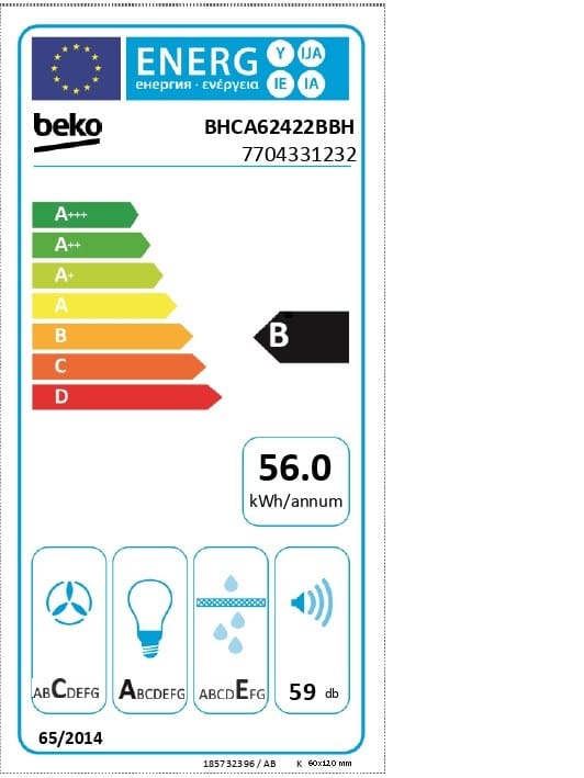 Beko Hota decorativa Hota decorativa Beko BHCA62422BBH | 400m3/h, 3 trepte, LED, filtre carbon