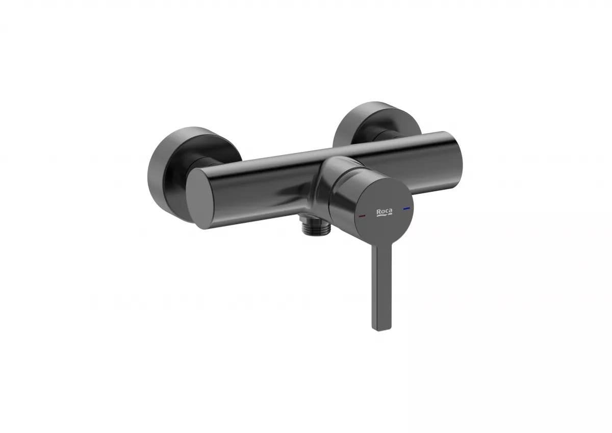 Roca Baterie dus Roca, Gama Naia, cartus ceramic, levier metalic, monocomanda,brushed titanium black, negru mat