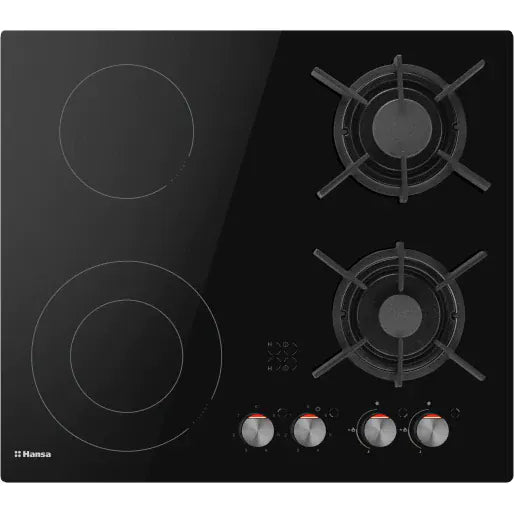Hansa Plita incorporabila Plita Incorporabila Hansa BHMS61414030 | 60cm, Mixta Gaz/Electric, 2 Arzatoare, 2 Zone, Sticla Neagra
