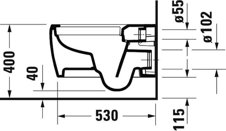Duravit Vas wc Duravit, Toilet wm 570 mm Qatego white rimless, wd, fixing incl., suspendat, evacuare orizontala, fara capac (0026890000), alb
