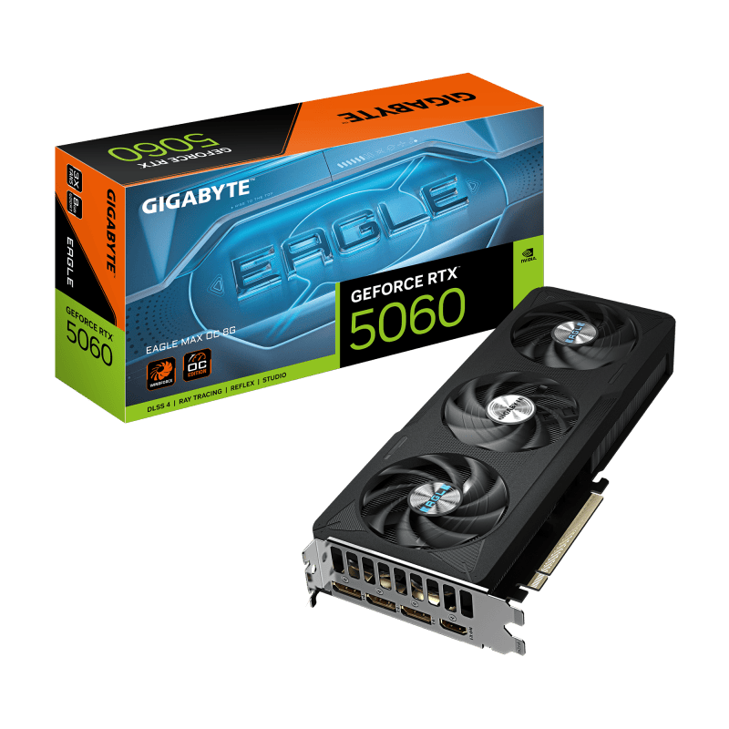 GIGABYTE Placa Video GIGABYTE GEFORCE RTX 5060 EAGLE MAX OC 8GB GDDR7 128 bit, pcie 5.0, 3x DP 1x HDMI